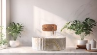 Invena Glamour pultra tehető 36 cm mosdó, bordázott 3D külsővel, bézs-szürke márványmintás színben