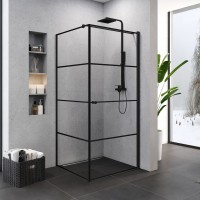 Roltechnik New Trendy Superia Black 80x80 cm szögletes zuhanykabin fekete csíkos mintával, egyszárny