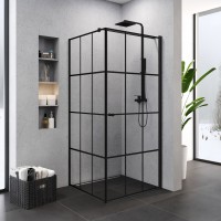 New Trendy Superia Black 90x90 cm szögletes zuhanykabin fekete kockás mintával, egyszárnyú ajtóval o