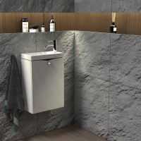 Roltechnik Siena 40 cm fali mosdó - kézmosó szekrény, MŰMÁRVÁNY mosdóval, fényes fehér színben