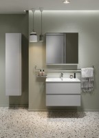 Cersanit Moduo fali, alsó fürdőszobabútor 45 cm-es mélységgel + kerámia mosdó, magasfényű szürke SZE