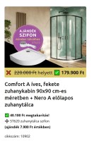 H2O Comfort A Black 90x90 cm zuhanykabin, fekete profillal + Nero A előlapos zuhanytálca + ST620 zuh